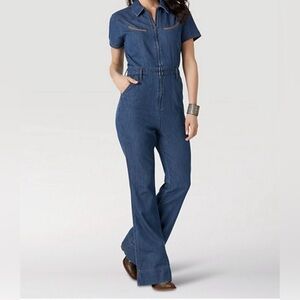 Wrangler Retro Denim Zip Front Western Coveralls Jumpsuit Boiler Suit - Size S